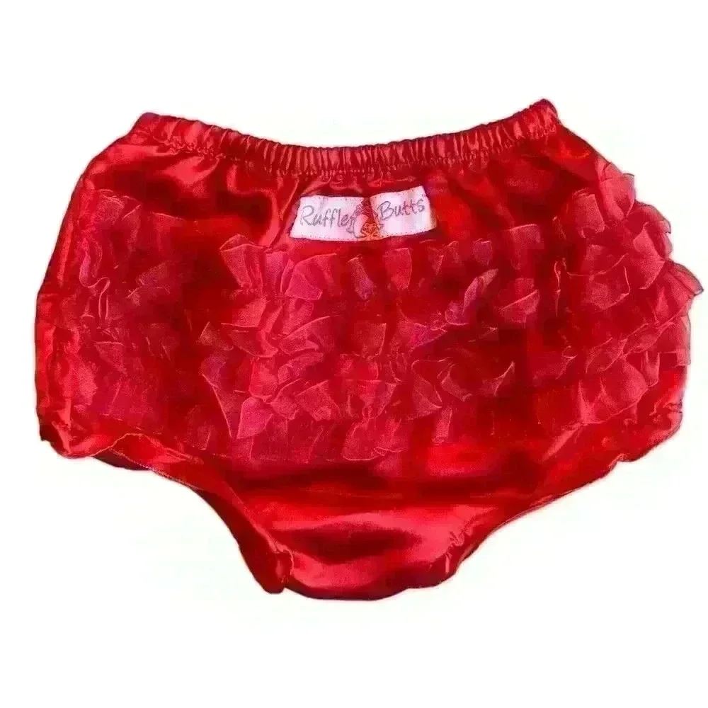 RuffleButt Red Satin Diaper Cover Ruffles Bloomer size 12-18 months